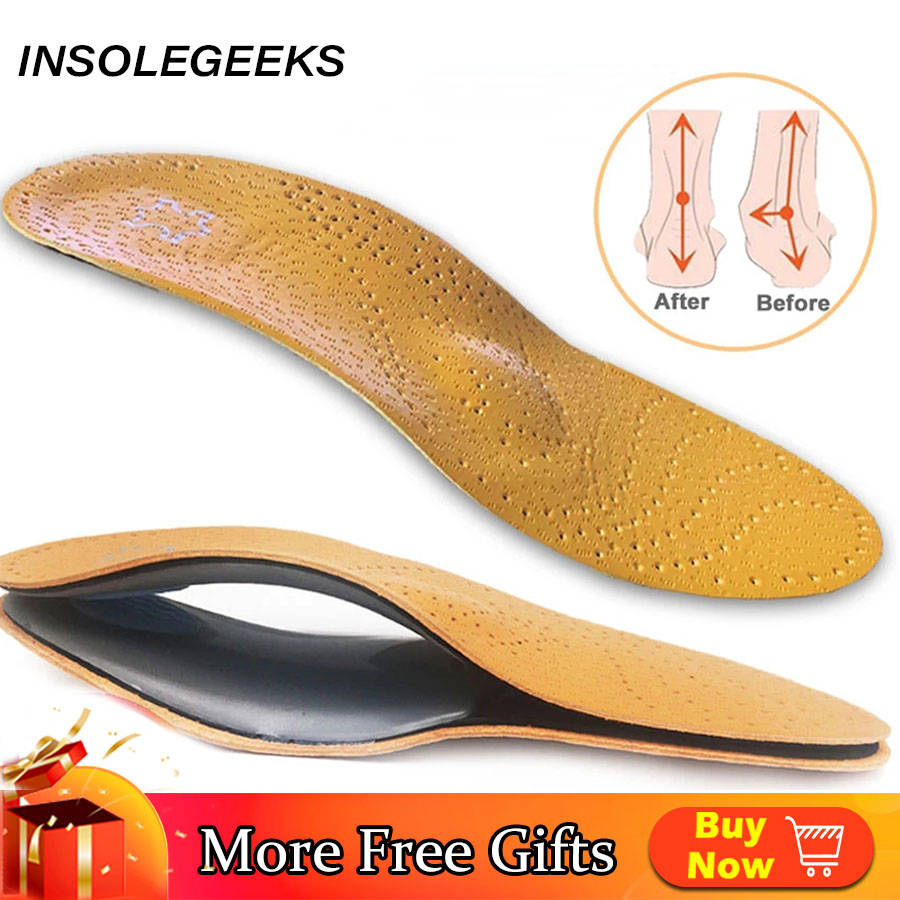 Leather orthotic insole for Flat Feet Arch Support orthopedic shoes sole Insoles for feet suitable men women Children O/X Leg