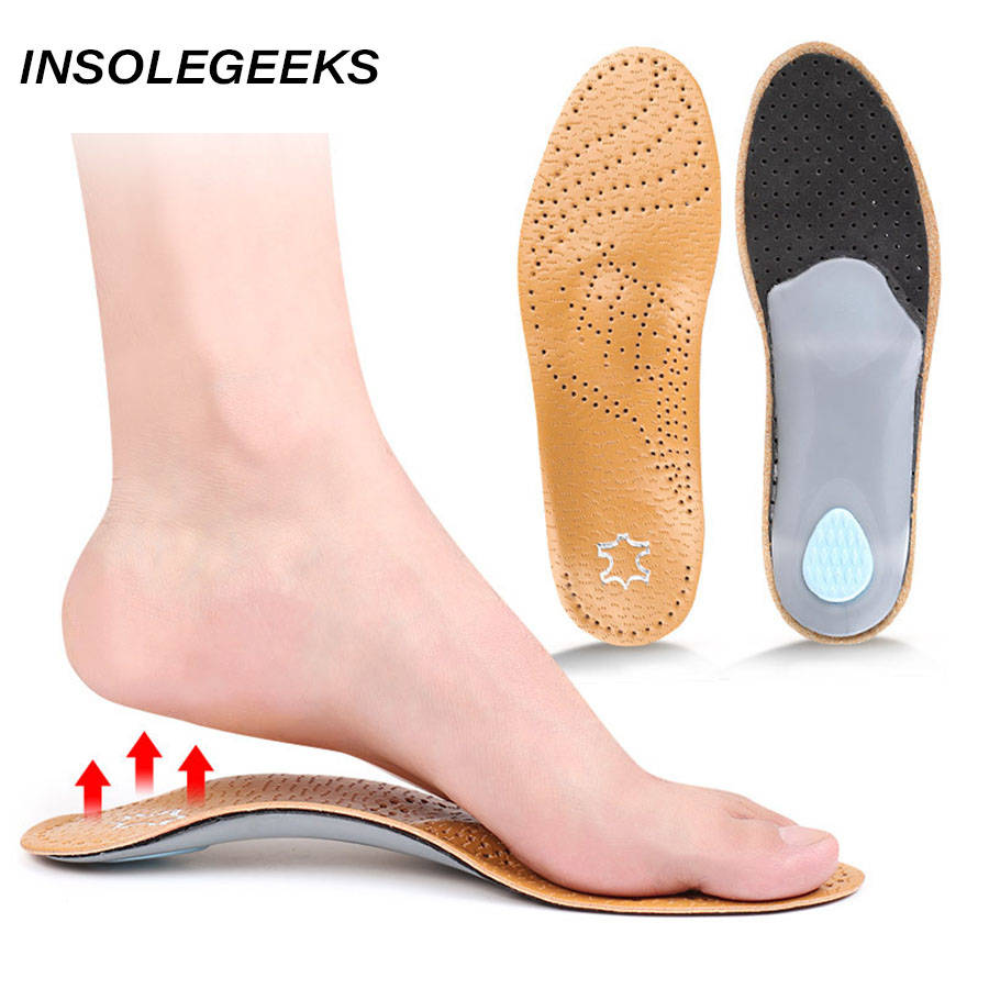 Leather orthotic insole for Flat Feet Arch Support orthopedic shoes sole Insoles for feet men and women and Children OX Leg