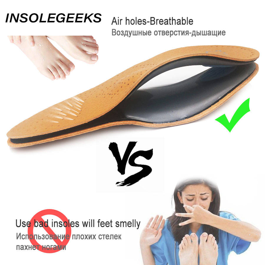 Leather orthotic insole for Flat Feet Arch Support orthopedic shoes sole Insoles for feet men and women and Children OX Leg