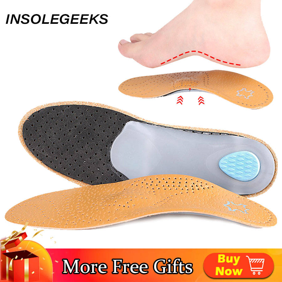 Leather orthotic insole for Flat Feet Arch Support orthopedic shoes sole Insoles for feet men women Children O/X Leg corrigibil