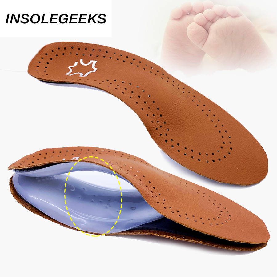 Leather Kids Orthopedic Insoles Flat Foot Arch Support 2.5cm Orthopedic Shoes Pad Cushion For corrigibil OX Leg Feet Care Insole